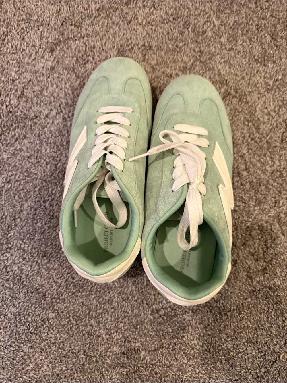 Mint Green Suede Lace-Up Sneakers with White Accents